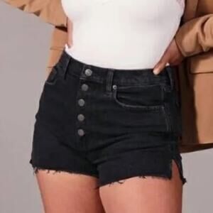 Abercrombie & Fitch Curve Love The Mom Short High Rise Black Denim - Size 24/00